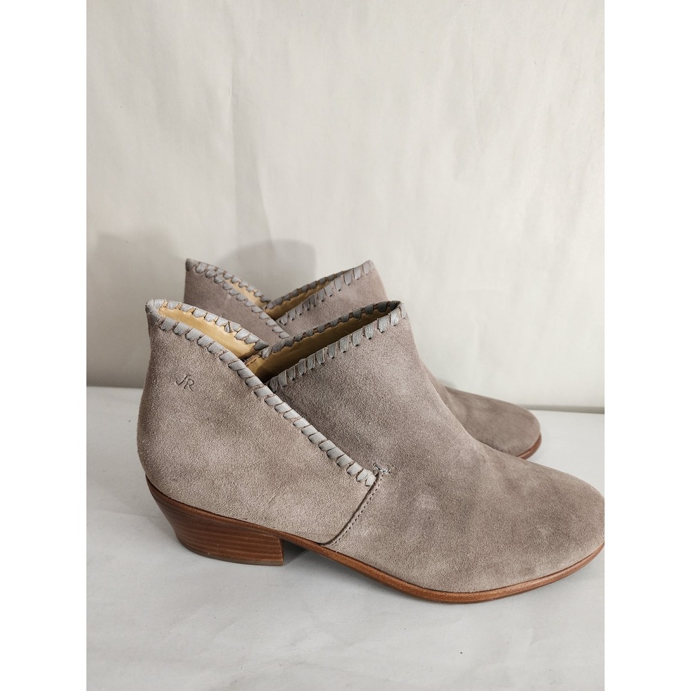 Jack Rogers Suede Ankle Booties Taupe Grey Whipstitch Split Shaft Size 10M